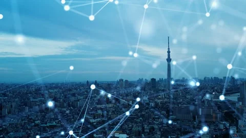 Smart city and communication network concept. Digital transformation. Video stock 145918196