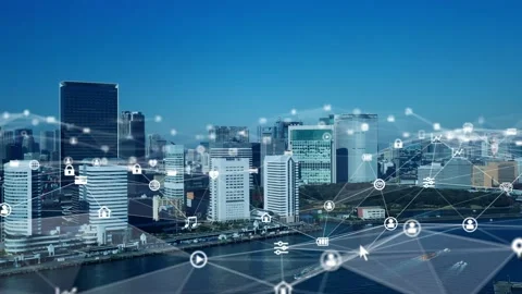 Smart city and communication network concept. Digital transformation. Video stock 145918226