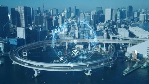 Smart city and communication network concept. Digital transformation. Stock Footage 145918244