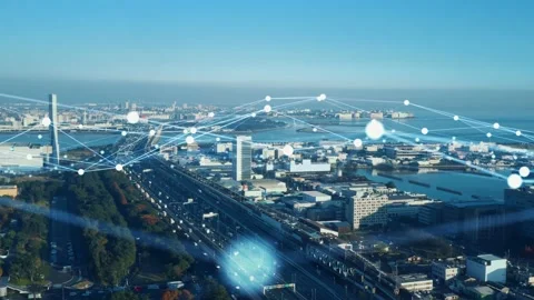 Smart city and communication network concept. 5G. IoT (Internet of Things). Tele Stock Footage 145918293