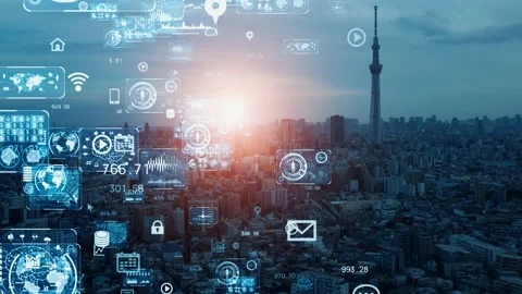 Smart city and communication network concept. 5G. IoT (Internet of Things). Tele Stock Footage 146554908
