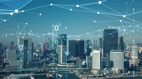 Smart city and communication network concept. 5G. IoT (Internet of Things). Tele Stock Footage 148715611