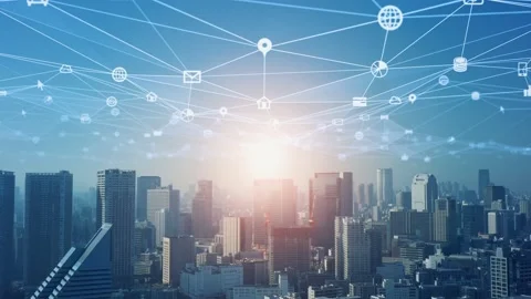 Smart city and communication network concept. 5G. IoT (Internet of Things). Tele Stock Footage 148716519
