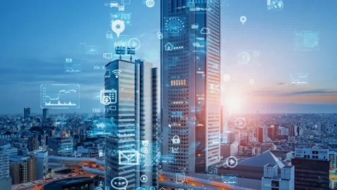 Smart city and communication network concept. 5G. IoT (Internet of Things). Tele Stock Footage 149082692