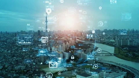 Smart city and communication network concept. 5G. IoT (Internet of Things). Tele Stock Footage 149675925