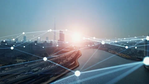 Smart city and communication network concept. 5G. IoT (Internet of Things). Tele Stock Footage 149758594