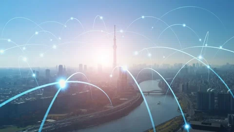 Smart city and communication network concept. 5G. IoT (Internet of Things). Tele Stock Footage 155051343