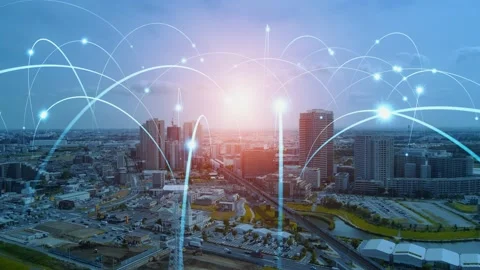 Smart city and communication network concept. 5G. IoT (Internet of Things). Tele Stock Footage 155612108