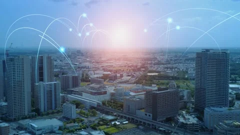 Smart city and communication network concept. 5G. IoT (Internet of Things). Tele Stock Footage 155612166