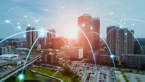 Smart city and communication network concept. 5G. IoT (Internet of Things). Tele Stock Footage 155612466