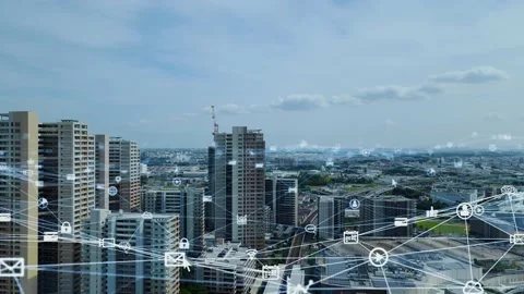 Smart city and communication network concept. 5G. IoT (Internet of Things). Tele Stock-Footage 155613115