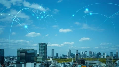 Smart city and communication network concept. 5G. IoT (Internet of Things). Tele Stock Footage 156747715
