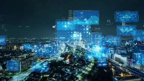 Smart city and communication network concept. Digital transformation. Stock Footage 156748398