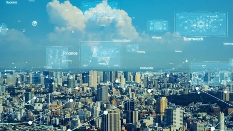 Smart city and communication network concept. Digital transformation. Video stock 157246221