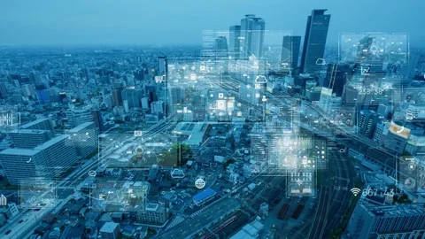 Smart city and communication network concept. Digital transformation. Stock Footage 157925387