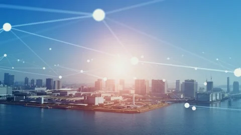 Smart city and communication network concept. 5G. IoT (Internet of Things). Tele Video stock 157996436