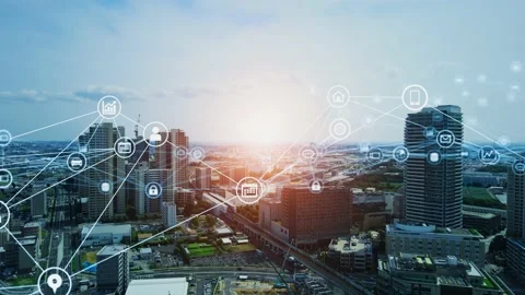 Smart city and communication network concept. 5G. IoT (Internet of Things). Tele Stock Footage 160101240