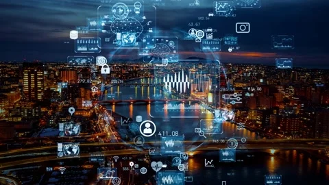 Smart city and communication network concept. Digital transformation. Stock Footage 162322829