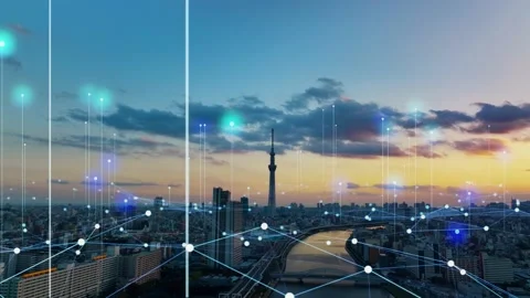 Smart city and communication network concept. Smart city. Super city. Internet o Stock Footage 165478352
