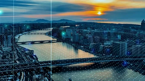Smart city and communication network concept. 5G. IoT (Internet of Things). Tele Stock Footage 168725834