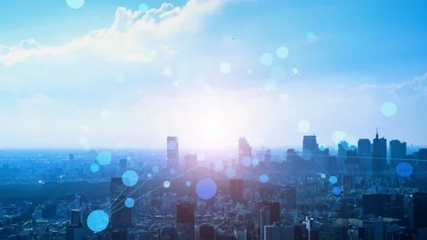 Smart city and communication network concept. 5G. IoT (Internet of Things). Tele Video stock 168726032