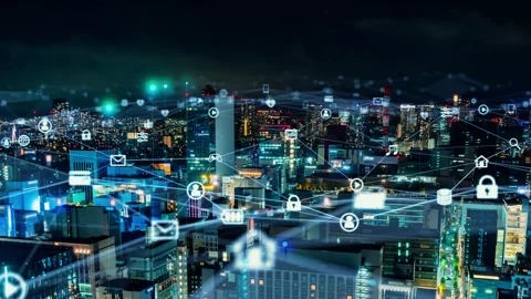 Smart city and communication network concept. 5G. IoT (Internet of Things). Mobi Stock Footage 168726355