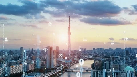 Smart city and digital transformation concept. Super city. Communication network Stock Footage 166013496