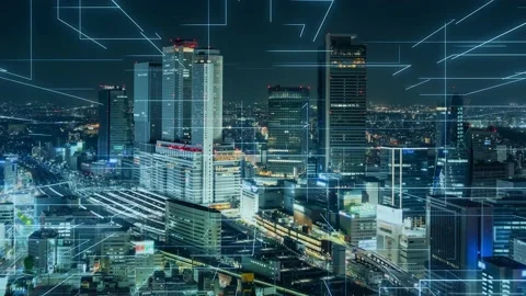 Smart city and electronics technology concept. Communication network. Stock Footage 156747746