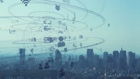 Smart city and information technology concept. 5G. Stock Footage
