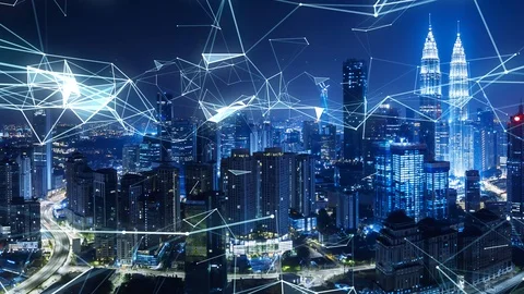 Smart city and network connection concept .Aerial view of Kuala Lumpur city s Stock Footage 101317600