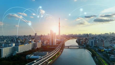 Smart city and wireless communication network concept. IoT (Internet of Things). Stock Footage 166013594