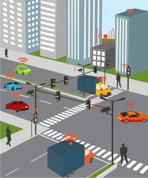 Smart city and Wireless network of vehicle Stock Illustration