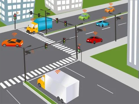 Smart city and Wireless network of vehicle Stock Illustration