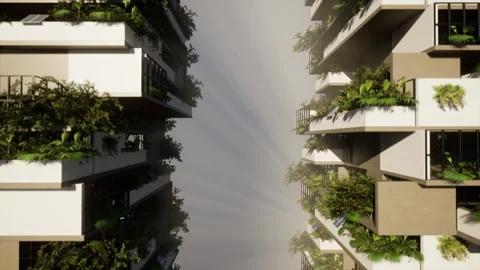 Smart city animation with two vertical gardens. Living in vertical city Stock Footage 282610514
