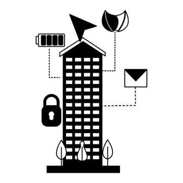 Smart city building technology wireless Ilustración de archivo