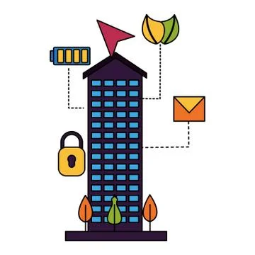 Smart city building technology wireless Ilustración de archivo