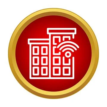 Smart city building with wireless network connectivity icon 스톡 일러스트