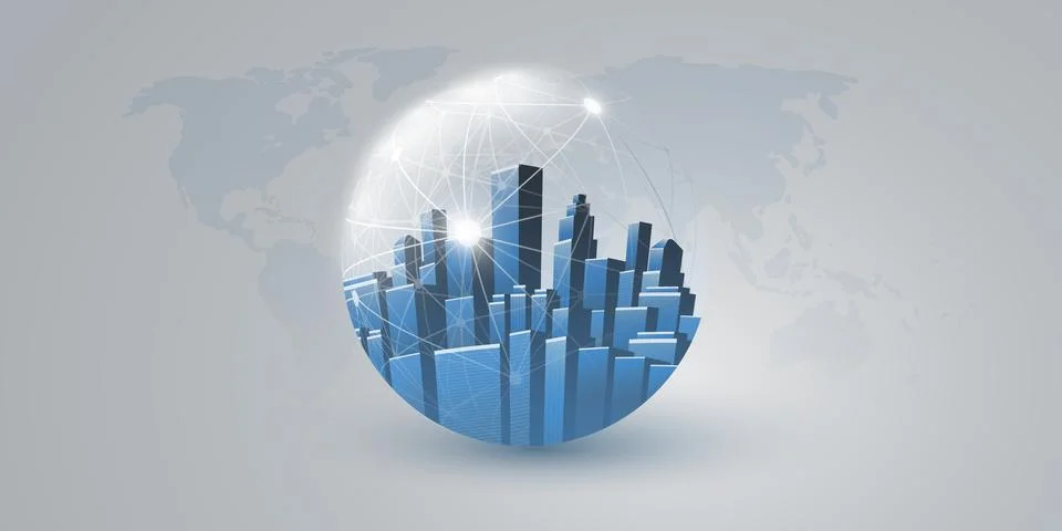 Smart City, Cloud Computing Design Concept with Transparent Globe and World.. 스톡 일러스트