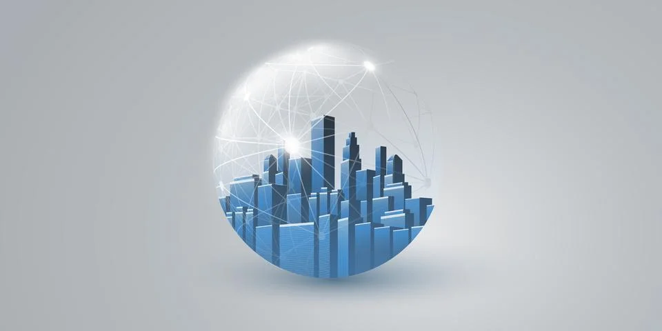 Smart City, Cloud Computing Design Concept with Transparent Globe - Digital.. Illustrazione stock
