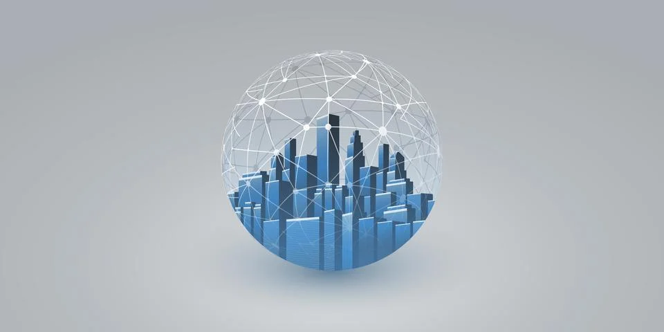 Smart City, Cloud Computing Design Concept with Transparent Globe - Digital.. Illustrazione stock