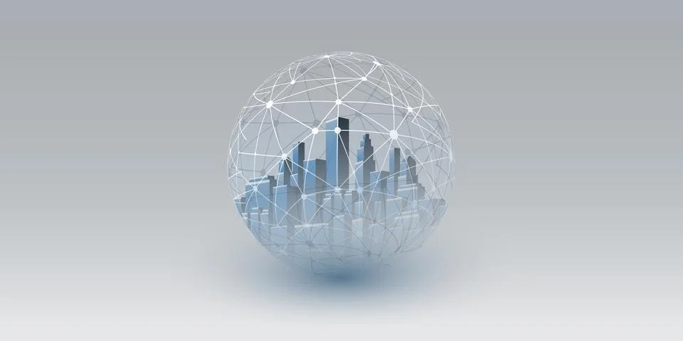 Smart City, Cloud Computing Design Concept with Transparent Globe - Digital.. Stock Illustration