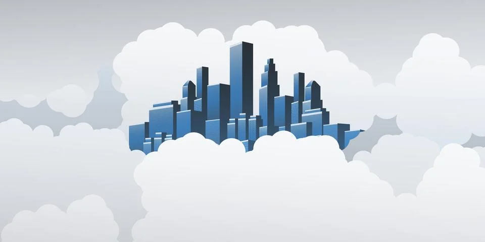 Smart City, Cloud Computing Design Concept with City in the Clouds - Digita.. 库存插图