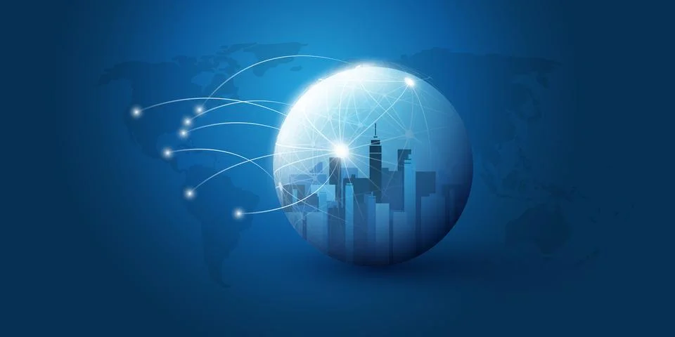 Smart City, Cloud Computing Design Concept with Transparent Globe and Wiref.. Stock Illustration