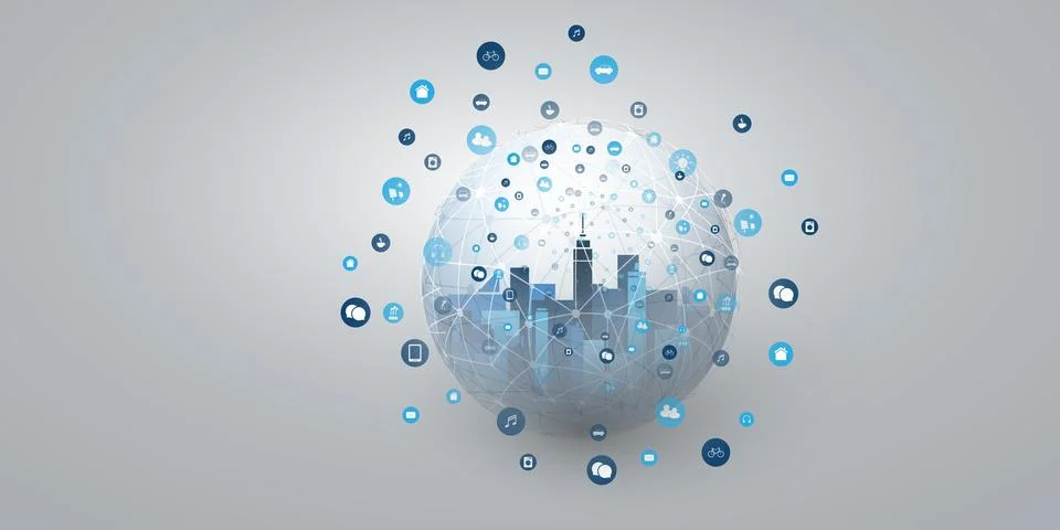 Smart City, Cloud Computing Design Concept with Transparent Globe and Icons.. イラスト素材