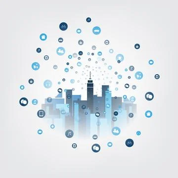 Smart City, Cloud Computing Design Concept with Transparent Globe and Icons.. Illustrazione stock