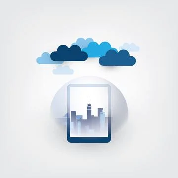 Smart City, Cloud Computing Design Concept with Transparent Globe and Citys.. Stock Illustration