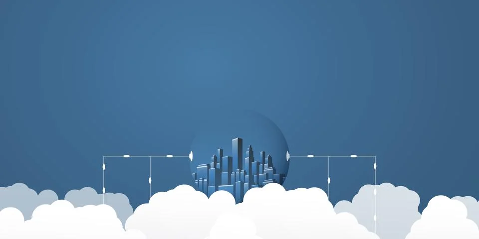 Smart City, Cloud Computing Design Concept with Transparent Globe, Cityscap.. Stock Illustration