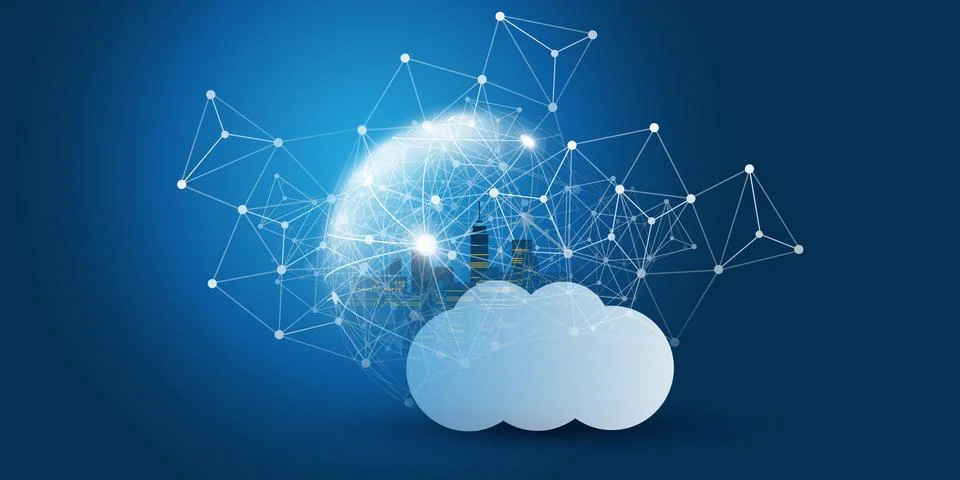 Smart City, Cloud Computing Design Concept with Transparent Globe and Citys.. Stock Illustration