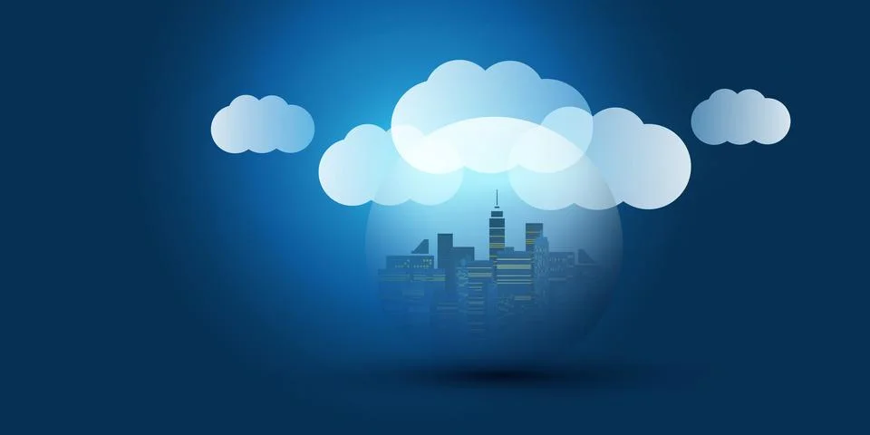 Smart City, Cloud Computing Design Concept with Transparent Globe and Citys.. Stock Illustration