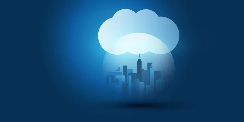 Smart City, Cloud Computing Design Concept with Transparent Globe, Cityscap.. Illustrazione stock